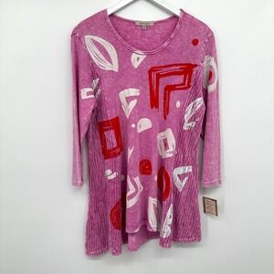 Jess‎ & Jane Tunic Top Shirt Blouse Size S Knit Artsy Statement Lagenlook New